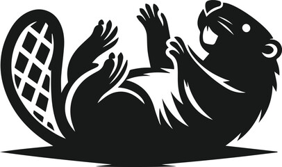 Beaver lying on its back and paws in the air vector silhouette
