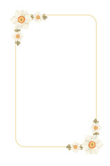 Minimalist watercolor rectangular floral frame with daffodils. Elegant invitation, card, logo design. Hand drawn.