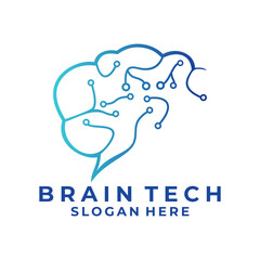 Brain with line network connection logo design. Simple tech logo design icon