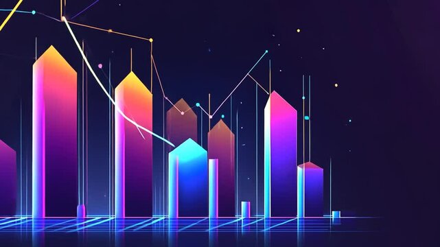 Animated colorful chart graph showing data analysis and business growth for presentation