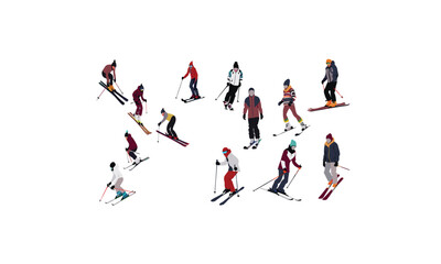 Print   snow ski set skier full isolated vector illustration set collection isolated on white background