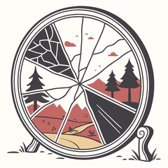 Shattered Mirror with Unique Reflected Landscapes – Surreal Fantasy Art