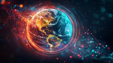 Obraz premium Fiery and icy Earth globe with digital network connections.
