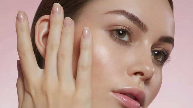 Close-up of a woman's face with skincare animation, beauty, skincare, and cosmetic concept, for beauty product commercials and skincare tutorials