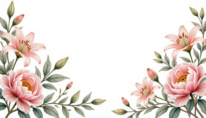 Elegant floral watercolor with pastel peonies and lilies background