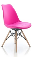 Pink Plastic Chair with Wooden Legs Modern Design