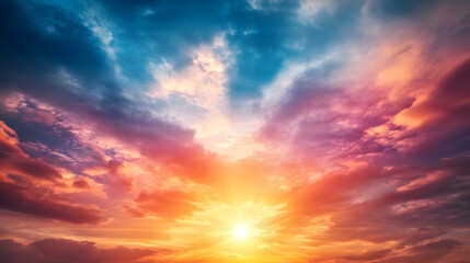 Obraz premium Dynamic cloud formations at sunset nature wallpaper background vibrant sky serene environment wide angle view