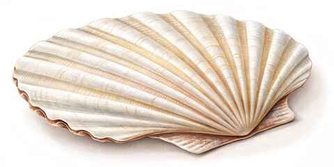 Photorealistic Scallop Shell with Detailed Texture on White V8