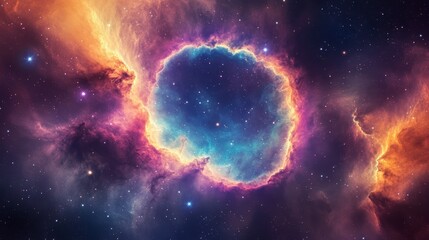 Colorful nebula in space, vibrant cosmic clouds, stellar formations, scientific exploration, astrophotography