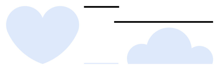 Blue heart and cloud shapes paired with horizontal black lines, reflecting simplicity and balance. Ideal for love, weather, design, serenity, minimalism, creativity peace. Flat simple metaphor
