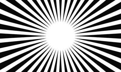 Black and white sunburst background. Abstract background. Twisting lines template, banner, poster, flyer. Sweet rotating cartoon whirlpool. Vector background.