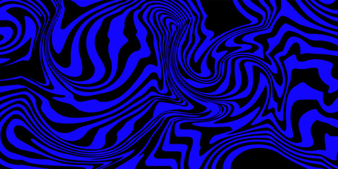 Obraz premium Blue wavy lines abstract background. Trendy psychedelic retro style backdrop. Waves, swirl and twirl pattern. Twisted distorted vector texture. Y2k aesthetic design