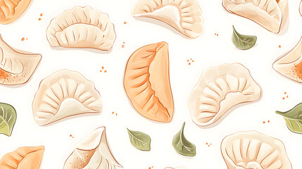 Intricate Seamless Pattern Featuring Hand Drawn Chinese Dumplings for Designs