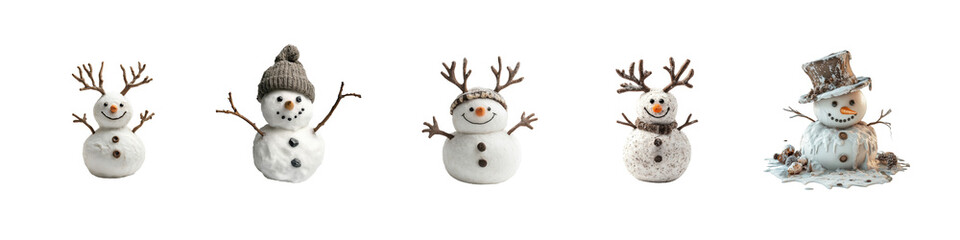 Cheerful Snowmen with Hats and Antlers for Winter Decor
