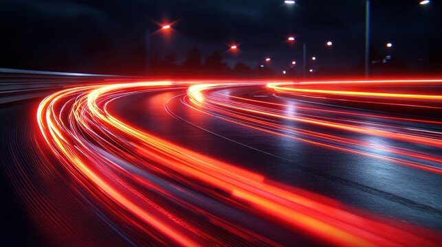 Night road curves with motion blur