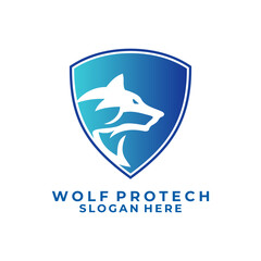 Shield with abstract wolf head logo design vector. Protect logo design icon