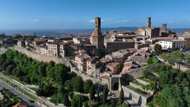 Aerial view of the ancient village of Volterra, Tuscany, Italy