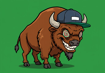 Fototapeta premium Brown Bison Wearing a Cap, Pixel Art Illustration