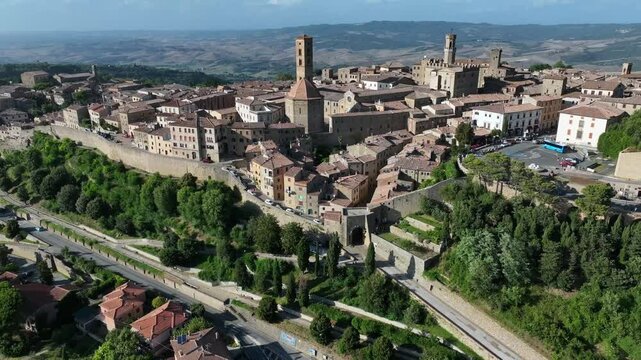 Aerial view of the ancient village of Volterra, Tuscany, Italy