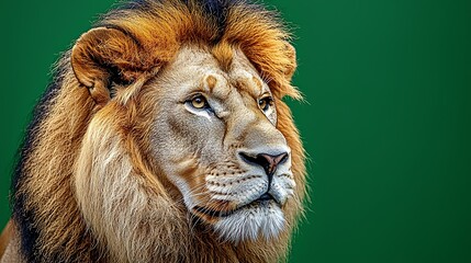 Fototapeta premium Majestic Lion Portrait for Green Background.