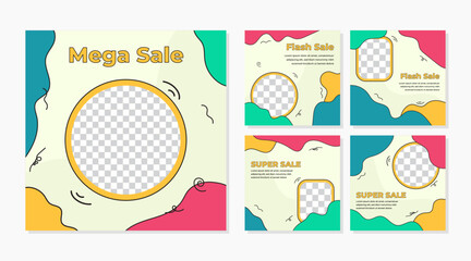 Social media template post set 90s retro trendy cartoon style for Social media post