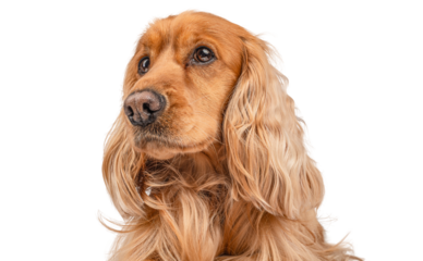 Portrait of a English cocker spaniel isolated on white background,