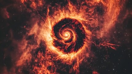 Fiery Swirling Spiral Galaxy with Bright Stars and Mystical Nebula in the Dark Cosmic Space