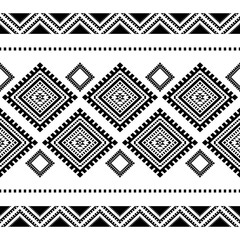Aztec Navajo tribal Native American geometric seamless pattern. black and white ethnic design for fabric, textile, blanket, rug, carpet, and fashion.