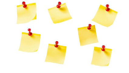 Colorful sticky notes with pins on a white background for reminders