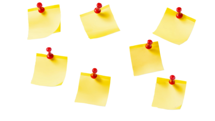 Colorful sticky notes with pins on a white background for reminders