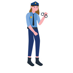 Vector of a female police officer standing with handcuffs on her hands