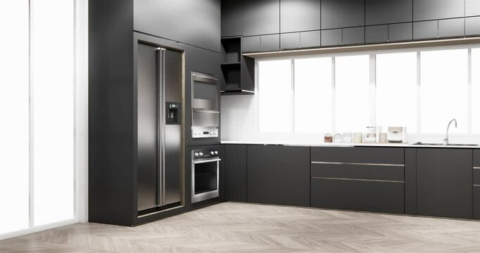 dinner room Kitchen bar on set kitchen shaped modern style white and wood concept. 3d rendering