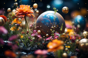 convergence of our humble planet with ethereal domains, accentuating interwoven garden of celestial entities and enigmatic enigmas of cosmos