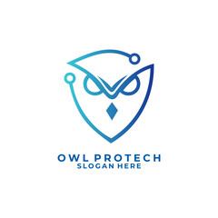 Owl shield tech line art logo design vector. Abstract animal tech protect logo design vector