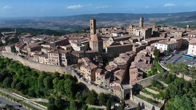 Aerial view of the ancient village of Volterra, Tuscany, Italy