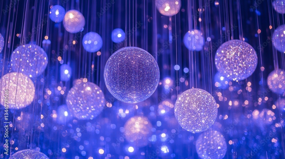Poster glowing orbs hang from ceiling, creating a dreamy, ethereal atmosphere.