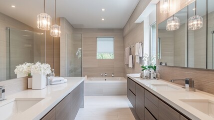 Luxurious Modern Bathroom with Double Vanity and Elegant Lighting