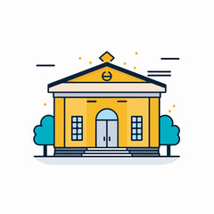 Vector illustration of a classical yellow town hall building with columns and trees, representing a civic center or government office.