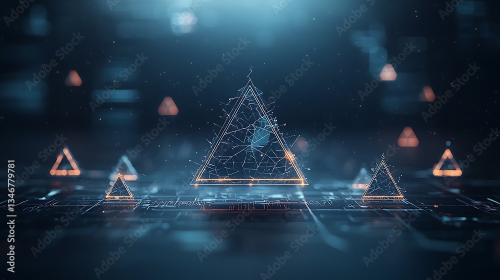 Poster abstract digital triangles on a futuristic circuit board