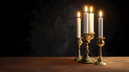 Golden Glow: Serene ambiance enhanced by a warm golden glow emanating from lit candles, offering a sense of peace and reflection in the dimly lit room.