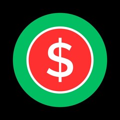 White Dollar Sign in Red and Green Circles on a Black Background