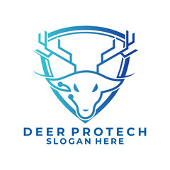 Deer with shield logo design vector. Protection logo design icon template