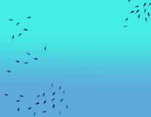 물고기가 헤엄치는 파란색 그라디언트 배경.