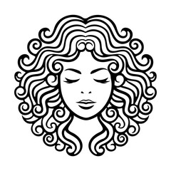 Vector Icon Featuring a Woman With Curly Voluminous Hair for Beauty and Cosmetic Industries