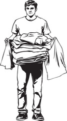 man with pile of clothes