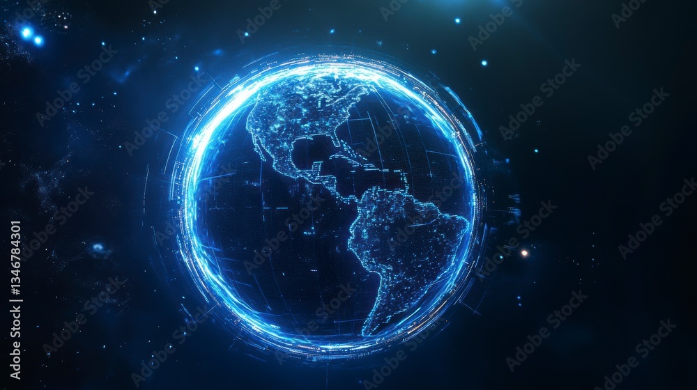 Aufkleber futuristic glowing digital earth globe with network connections.