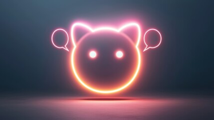 Neon cat face icon with speech bubbles, creating a playful and modern atmosphere.
