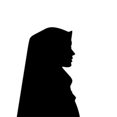silhouette vector illustration of a Muslim woman wearing a hijab, shown in profile. A simple and elegant design representing modesty, faith, and cultural identity