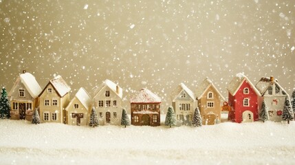 A vintage-style Christmas village with snow, creating a charming holiday atmosphere for card designs.