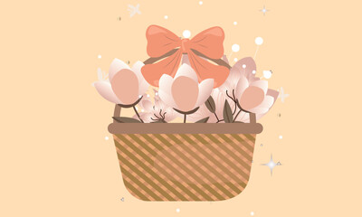 basket with flowers beautiful basket with pink flowers vector